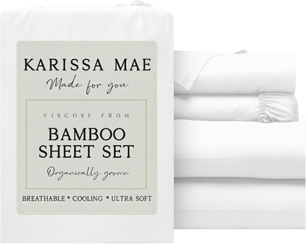 KARISSA MAE Pure Viscose from Bamboo Queen Size Sheet Set | 100% FSC Certified | Luxuriously Soft | Cooling | 18" Deep Pocket w/Corner…