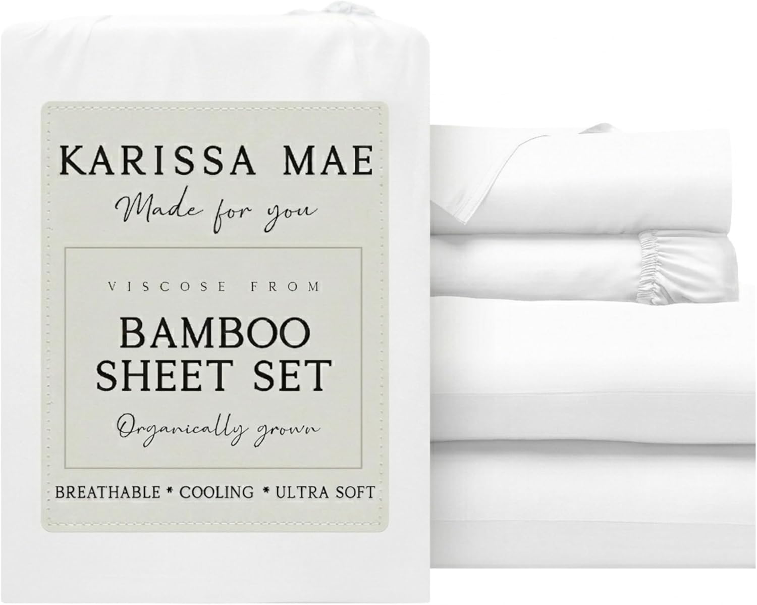 KARISSA MAE Pure Viscose from Bamboo Cal King Size Sheet Set | 100% FSC Certified | Luxuriously Soft | Cooling | 18" Deep Pocket w/Corner…