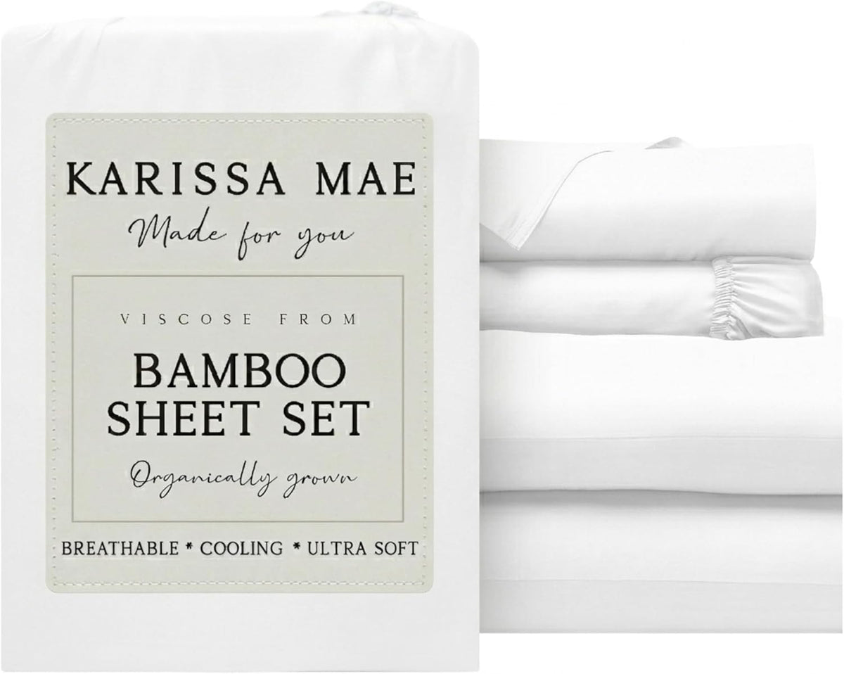 KARISSA MAE Pure Viscose from Bamboo Full Size Sheet Set | 100% FSC Certified | Luxuriously Soft | Cooling | 18" Deep Pocket w/Corner…