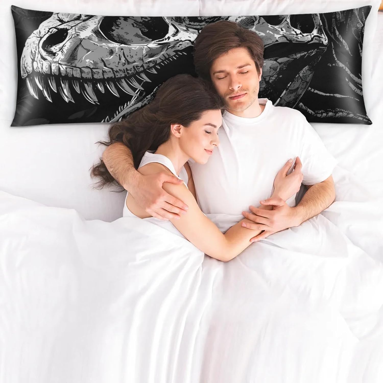 GzLeyigouHomeKitchen Skeleton Dinosaur Satin Body Pillow Case Cover with Zipper, 21" x 54" Pillow Cover Decorative Accent Long Pillowcase,…