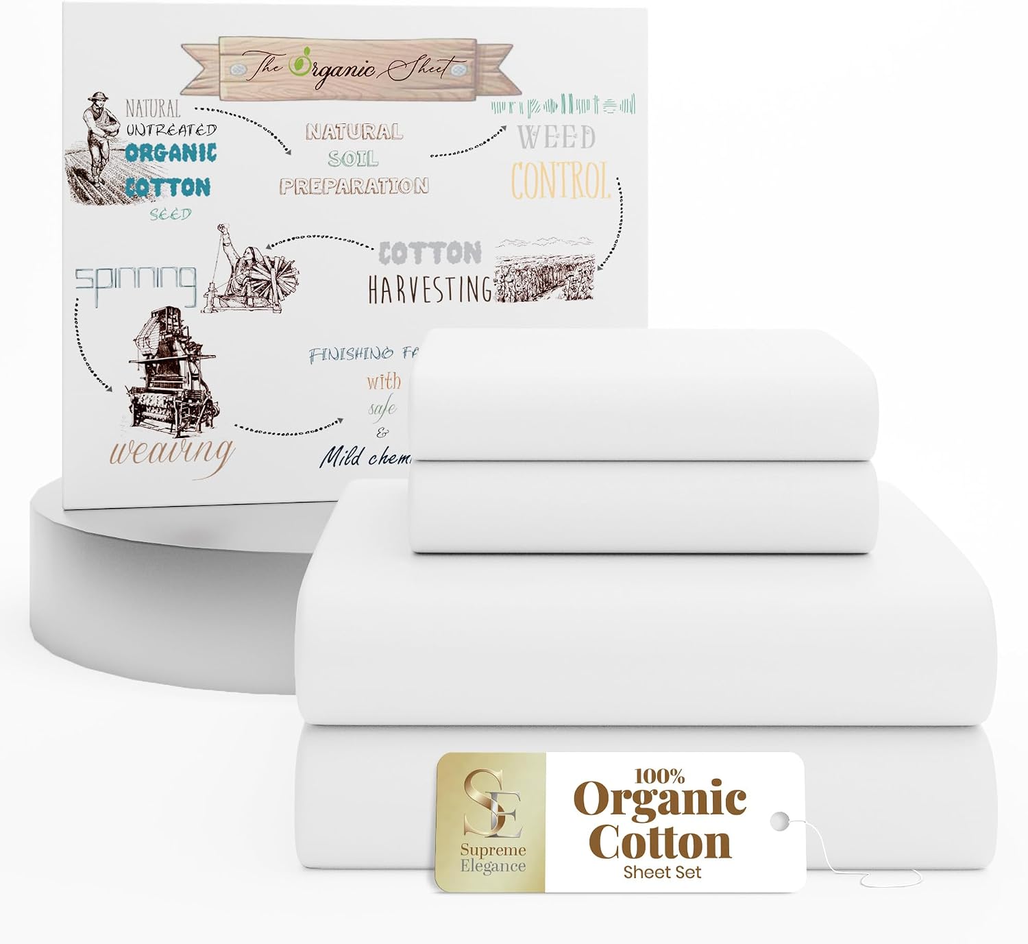 SupremeElegence Supreme Elegance 4 Pieces 100% Organic Cotton Full Bed Sheets Set, Cooling Percale Weave for Hot Sleepers, Brushed for Soft…