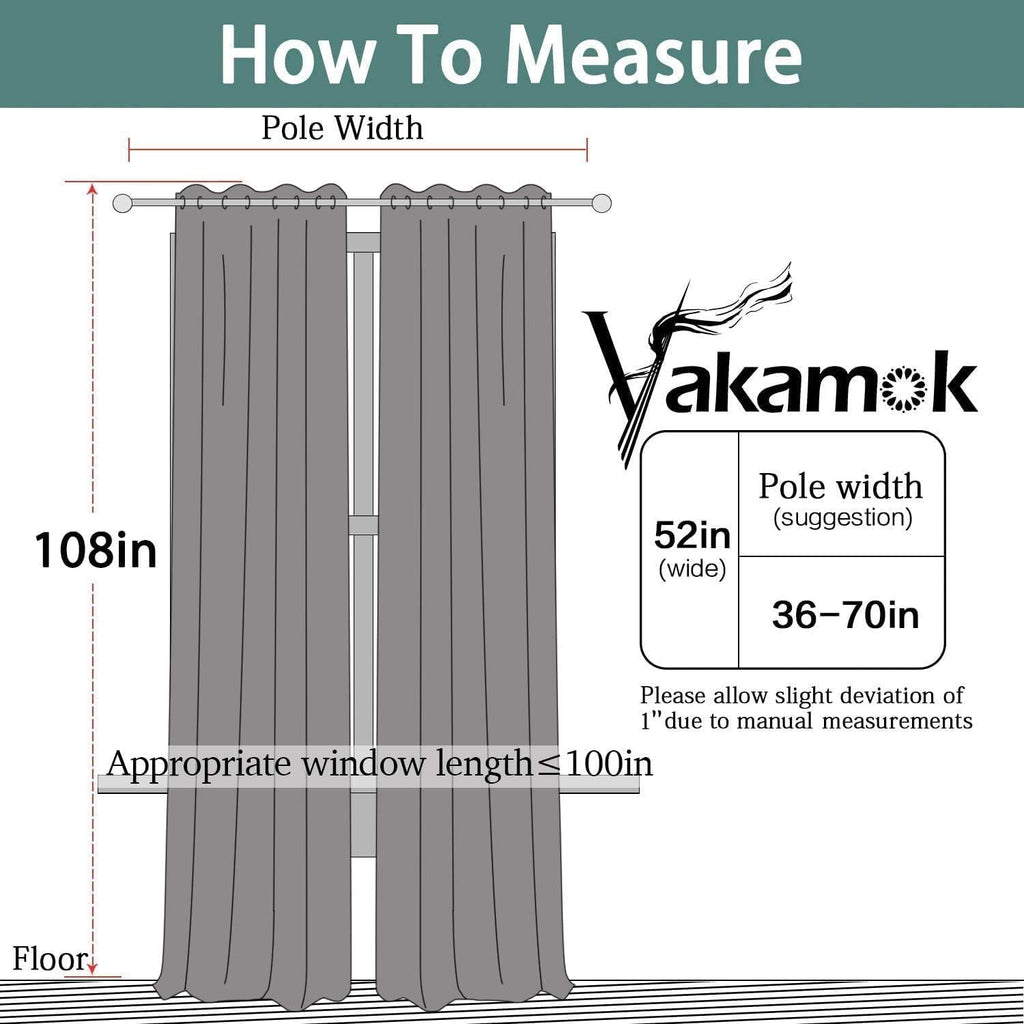 Yakamok Blackout Curtains Room Darkening Thermal Insulated Window Panels, Solid Grommet Top Drapes for Bedroom/Living Room(52x108 Inch…