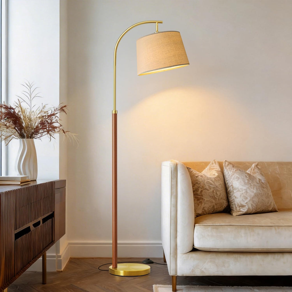 G-SAFAVA Real Wood Floor Lamps for Living Room Bedroom, 62.5" Mid Century Modern Lamp Gold Standing Tall Arc Lamps with Foot Switch…