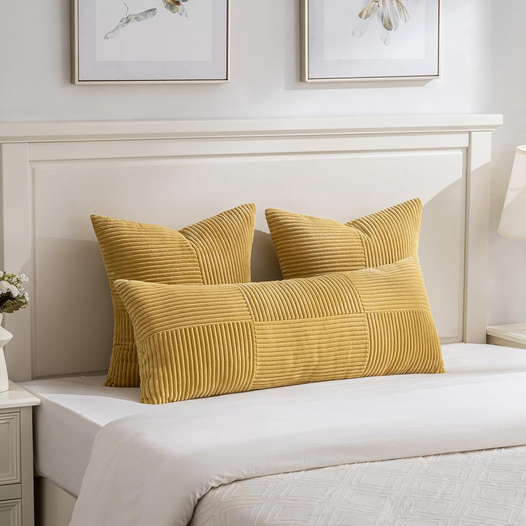 Fancy Homi 2 Packs Mustard Yellow Decorative Throw Pillow Covers 20x20 Inch for Living Room Couch Bed Sofa, Farmhouse Boho Home Decor…