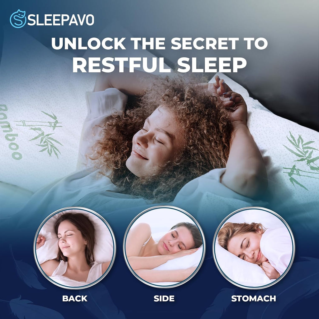 Sleepavo Adjustable Cooling Pillows Queen Size Set of 2 Pack - Extra Soft Shredded Memory Foam Best Pillows for Sleeping - Back, Stomach…