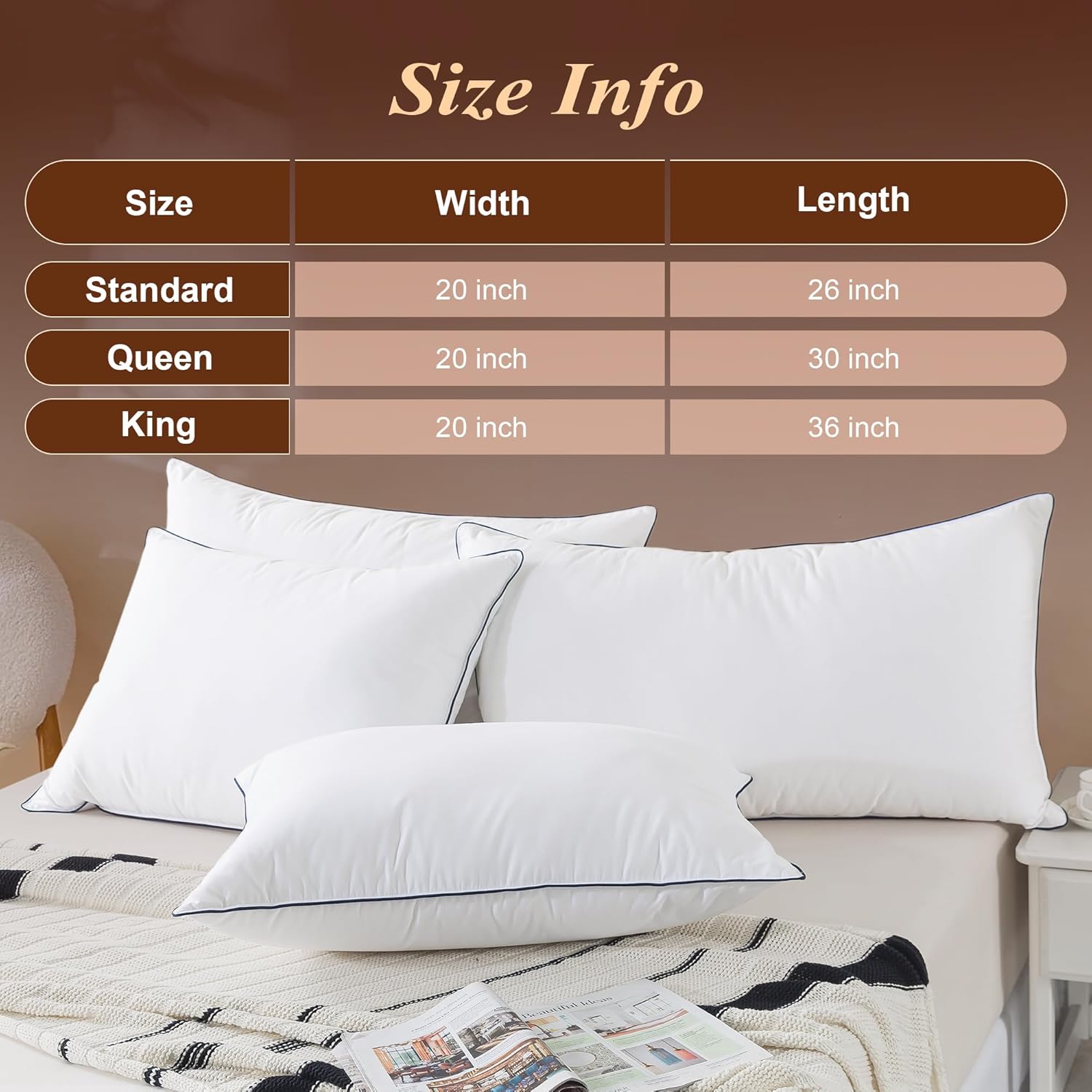 Cosybay Goose Feather Down Fiber Pillows King Size Set of 2, Luxury Bed Pillow for Sleeping, Ultra Soft Cover Hotel Collection Bed…