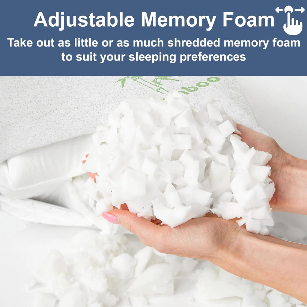 Rayon Derived from Bamboo Pillows Standard Size - [Adjustable] Shredded Memory Foam for Sleeping - Cooling & Breathable Pillowcase with…