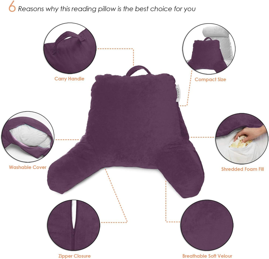 Nestl Reading Pillow with Shredded Memory Foam, Designed for Sitting Up in Bed and Couch, Back and Arms Adjustable Support for Adult &…
