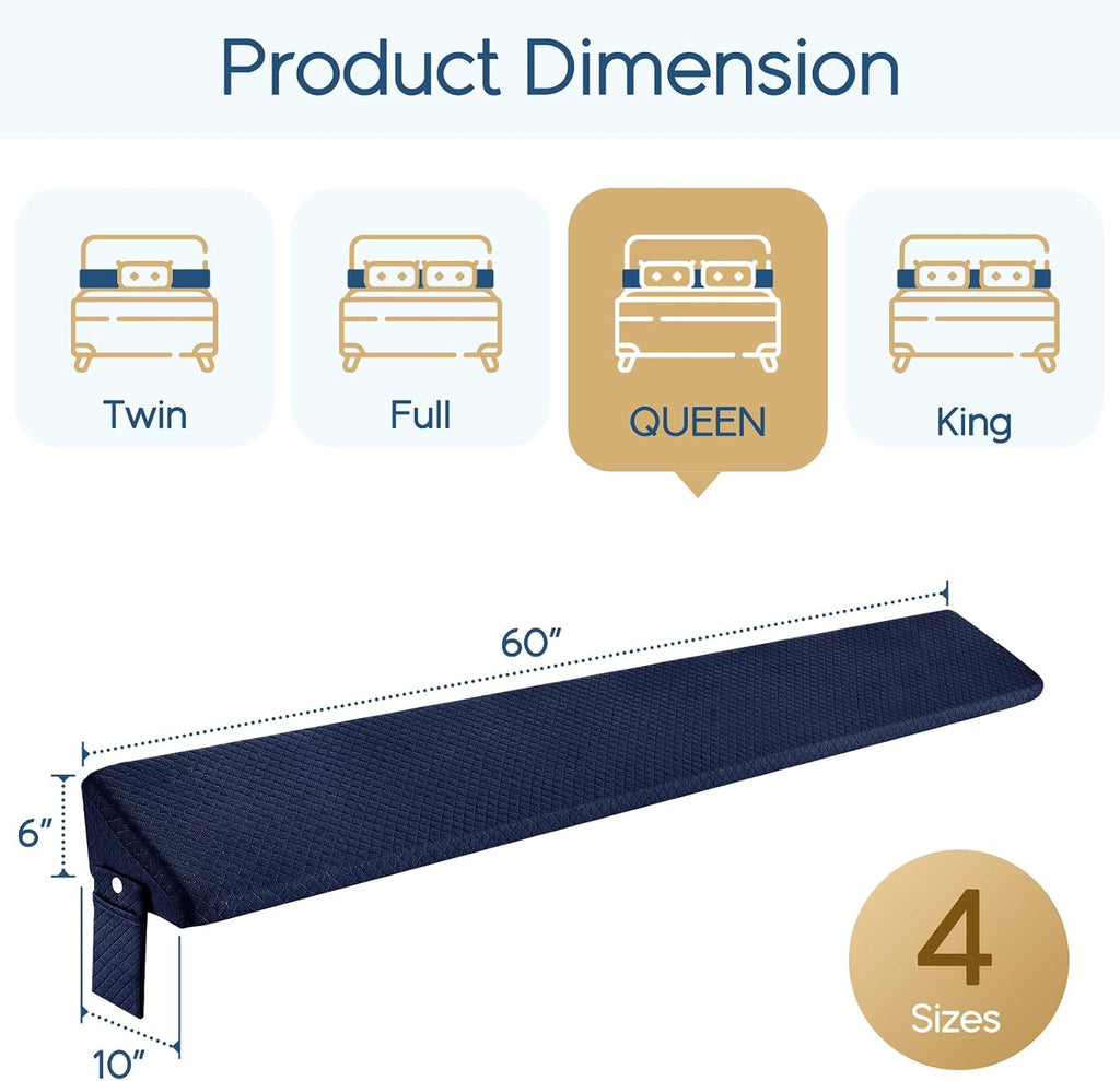 Homemate Queen Size(60"x10"x6") Bed Wedge Pillow for Headboard - Upgraded Bed Gap Filler Queen Between Mattress and Headboard - Triangle…