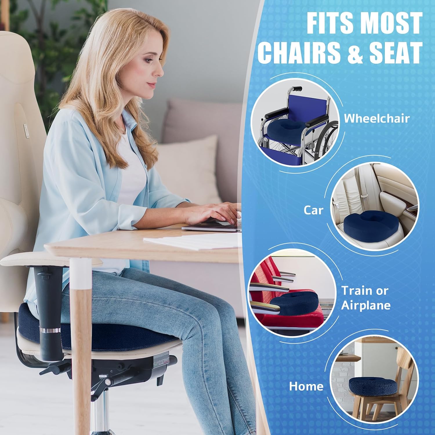 BlissTrends Donut Pillow Seat Cushion, Donut Chair Cushions for Postpartum Pregnancy & Hemorrhoids, Tailbone Cushion, Memory Foam Lifting C…