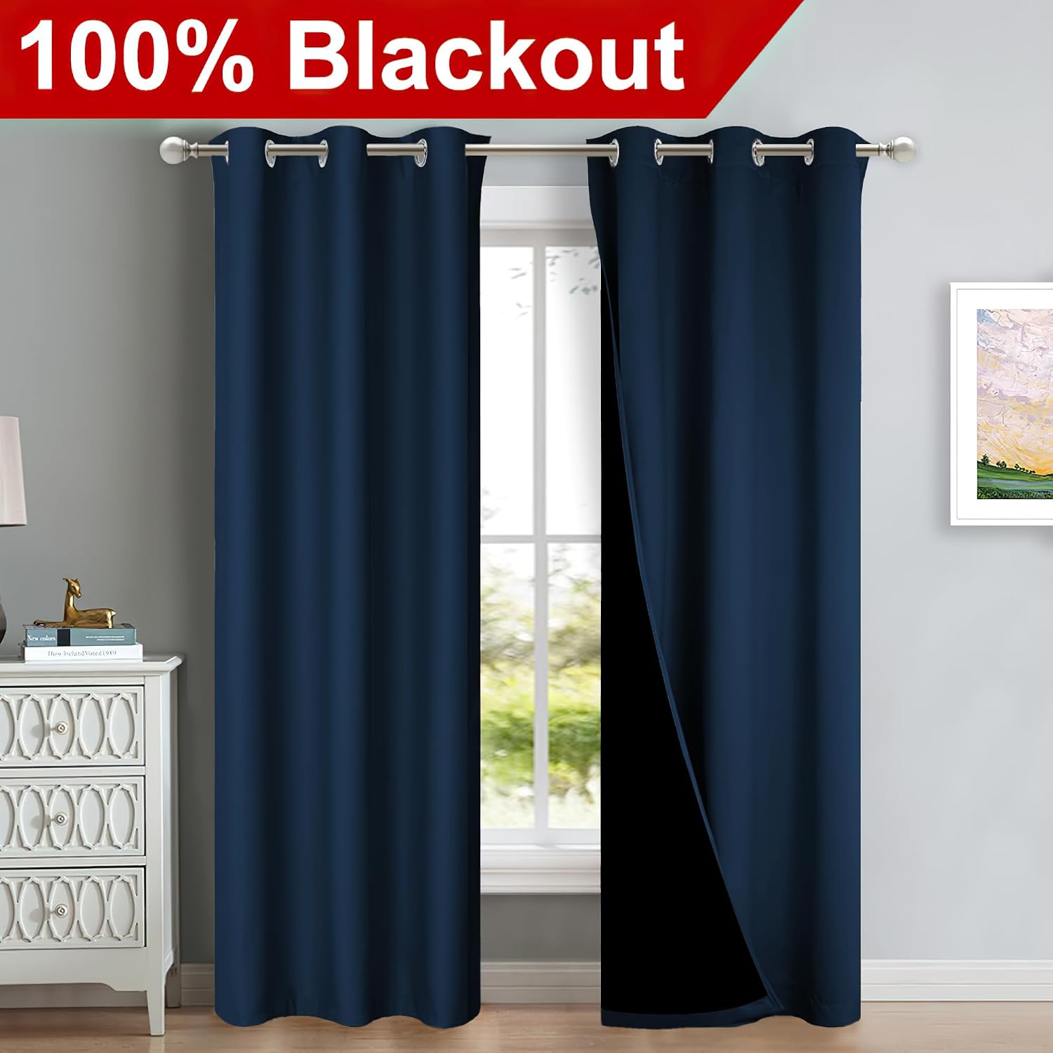 Nicetown Blackout Curtains 80 inches Long, Full Light Blocking Drapes with Black Liner for Nursery, Thermal Insulated Draperies for Hall, V…