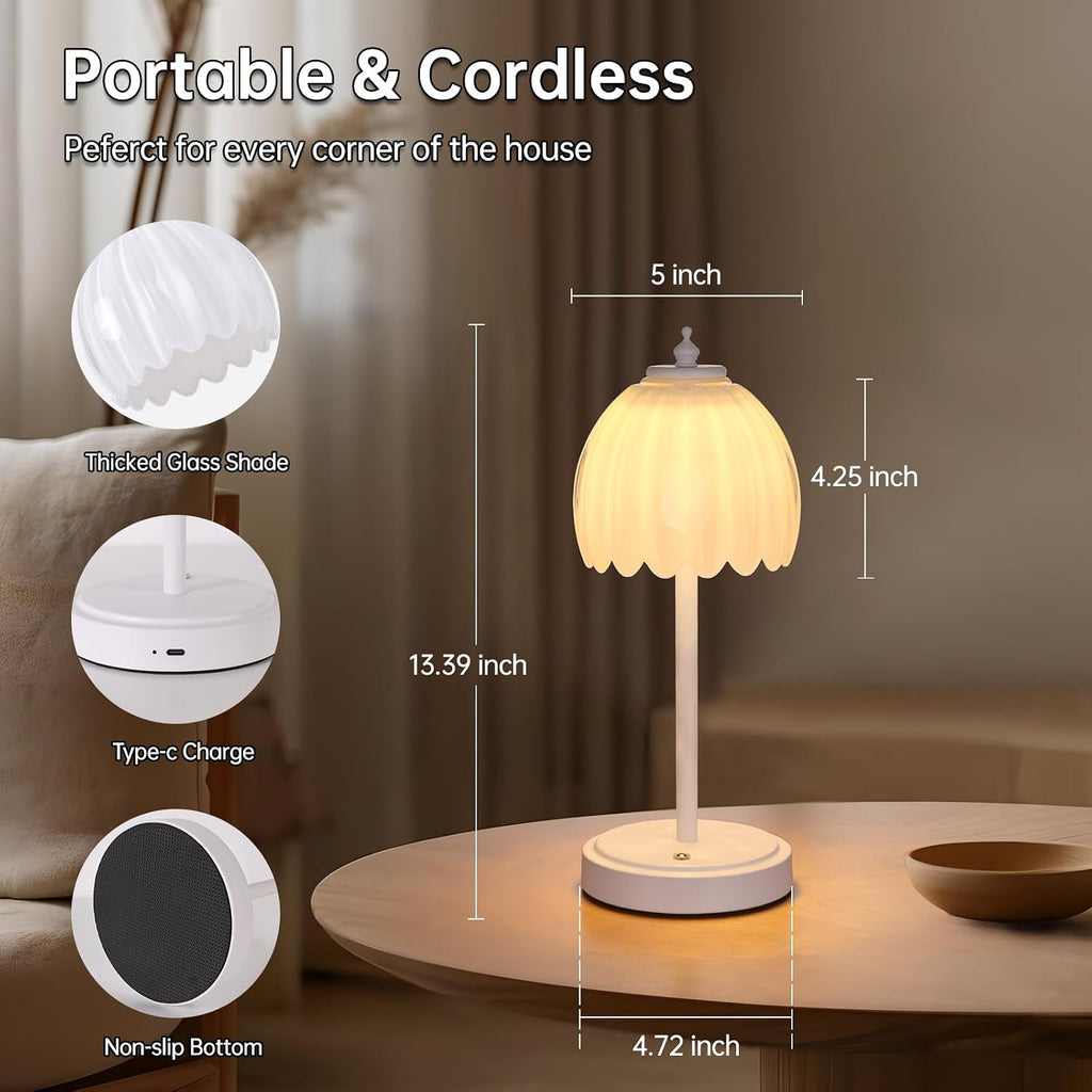 Shenmoyl Tulip Table Lamp with 5200mAh Battery & Touch Control, Cordless Small Table Lamp with 3 Colors, Dimmable Rechargeable Table…