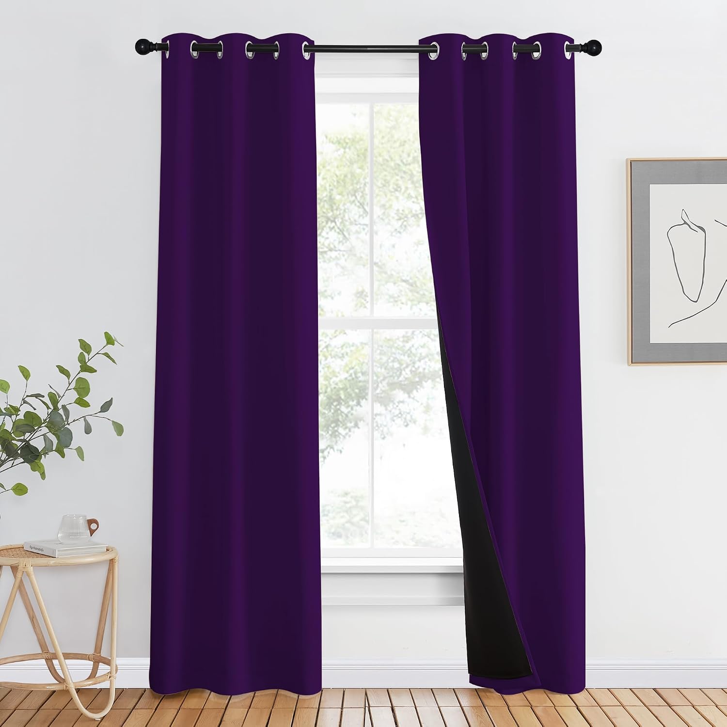 Nicetown 100% Blackout Curtains with Black Liner Backing, Thermal Insulated Curtains for Living Room, Noise Reducing Drapes, Royal Purple,…