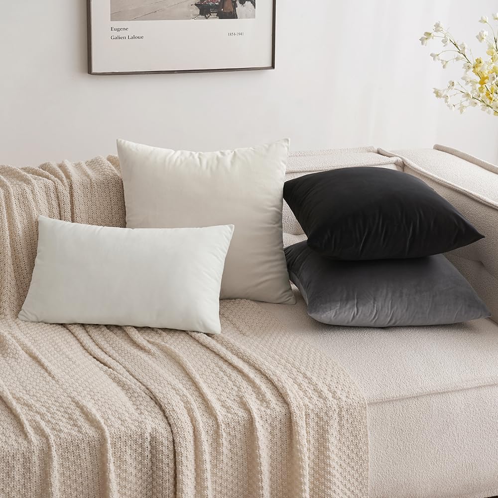 Miulee Velvet Throw Pillow Covers 12x20 Inch, Pack of 2 - Pure White, Soft Solid Lumbar Decorative Pillow Covers Modern Luxury Home Decor f…