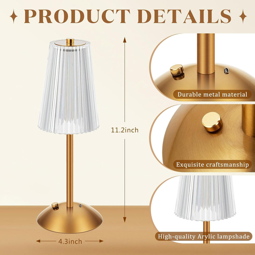 Liliful 2 Pcs Cordless Table Lamp Rechargeable Touch LED Small Gold Portable Battery Operated USB-c Desk Lamp 3 Color Dimmable for…