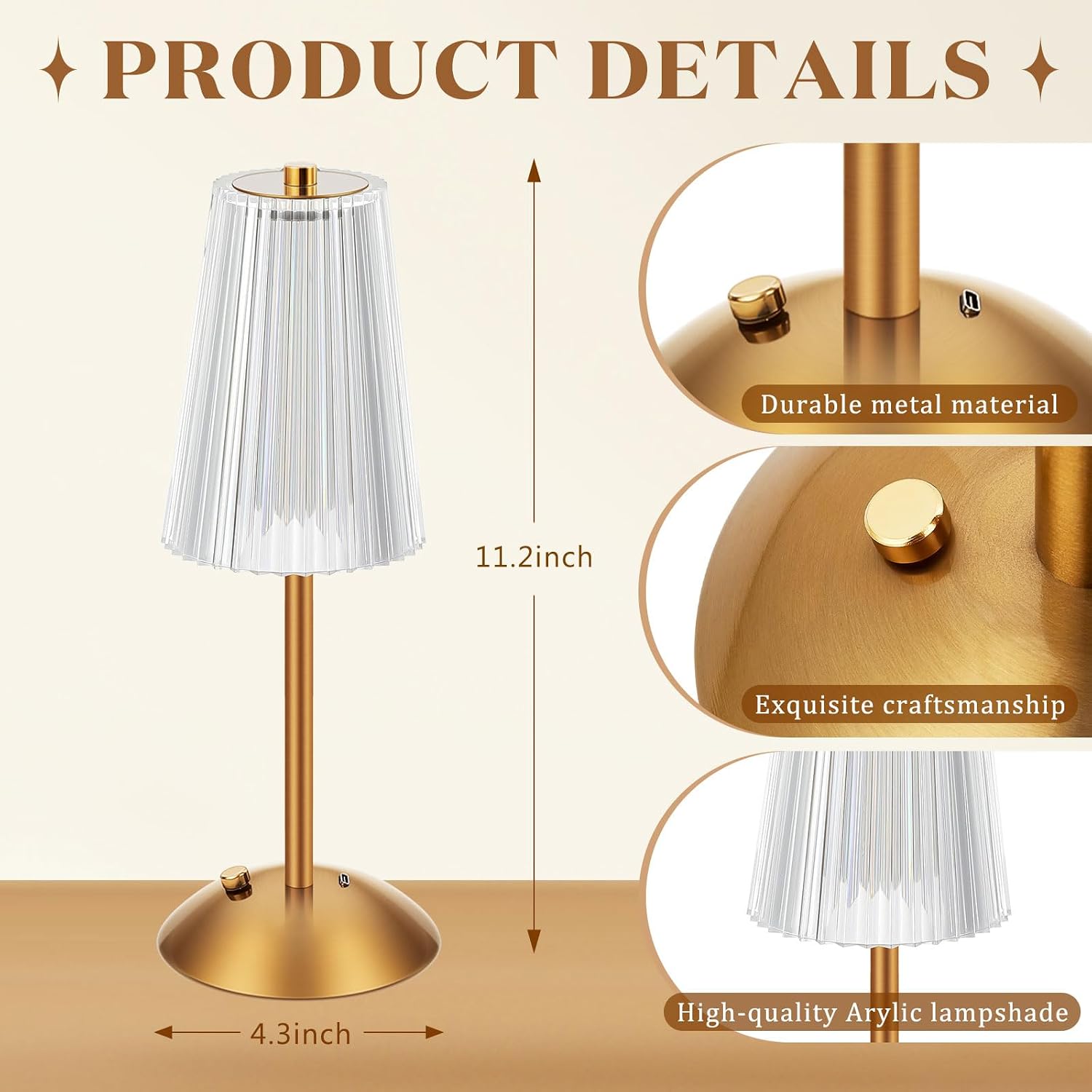 Liliful 2 Pcs Cordless Table Lamp Rechargeable Touch LED Small Gold Portable Battery Operated USB-c Desk Lamp 3 Color Dimmable for…