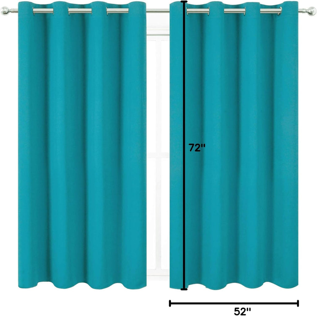 Lemomo Turquoise Thermal Blackout Curtains/52 x 72 Inch/Set of 2 Panels Room Darkening Curtains for Bedroom 72 Inch silver