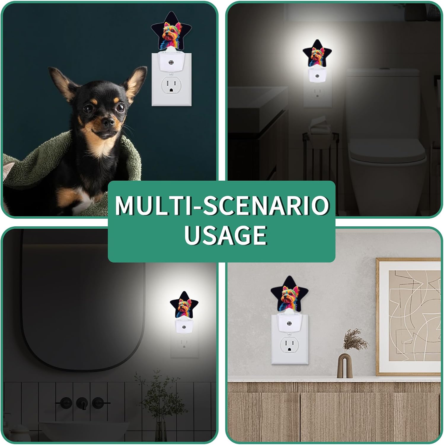 Colorful Dog Plug in Star Night Light, Night Light with Sensor for Kids Nursery Bedroom, Decorative Soft Glow Lamp for Hallway Bathroom…