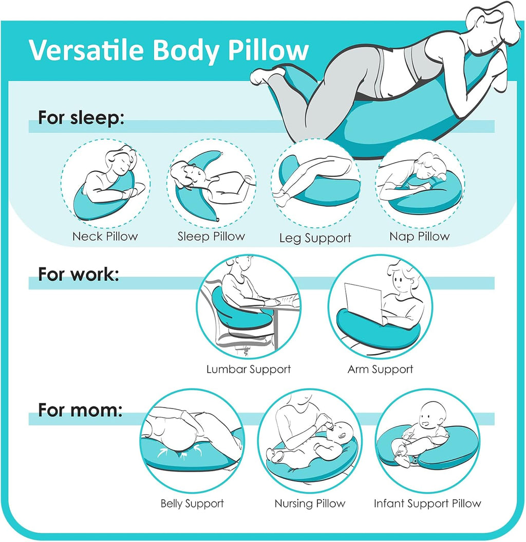 BYRIVER Firm C Shaped Body Pillow for Side Sleeping Women Men, Cooling Pregnancy Pillows for Sleeping, Washable Jersey Cotton Cover…