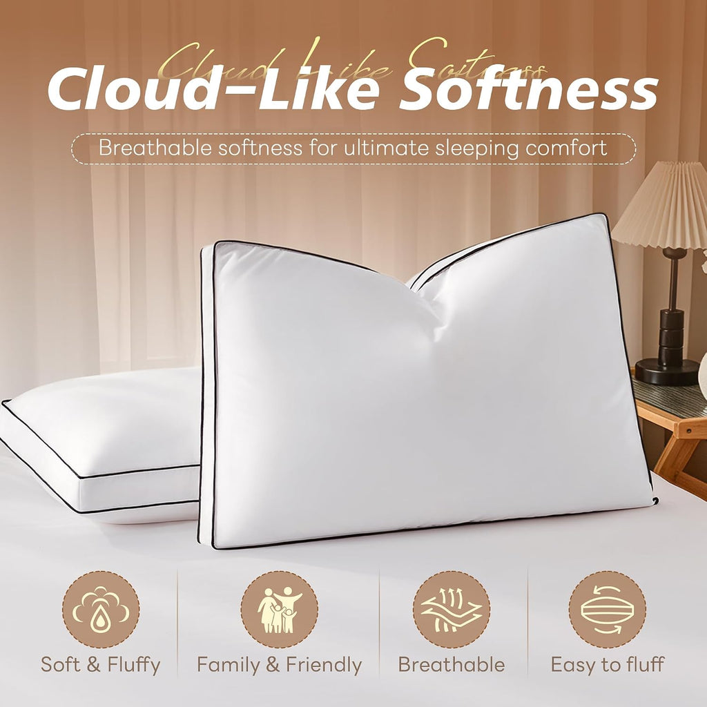 Goose Feather Down Pillows Standard Size Set of 2, Hotel Collection Bed Pillows for Sleeping, Down Surrounded Gusseted Bed Pillow 2 Pack…