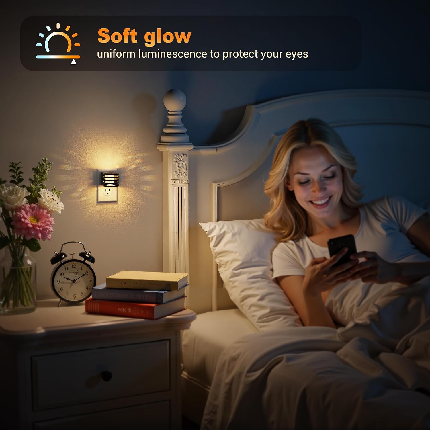 JandCase LED Night Light, [2 Pack] Bubble Night Lights Plug into Wall, Dimmable Nightlight with Dusk to Dawn Sensor, Amber/3000K/5000K &…