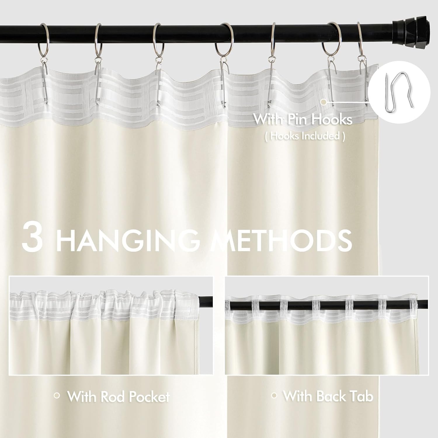 Miulee Cream Back Tab Blackout Curtains 102 Inch Long 2 Panels Set for Bedroom, Rod Pocket/Pinch Pleated Thermal Insulated Living Room Dark…