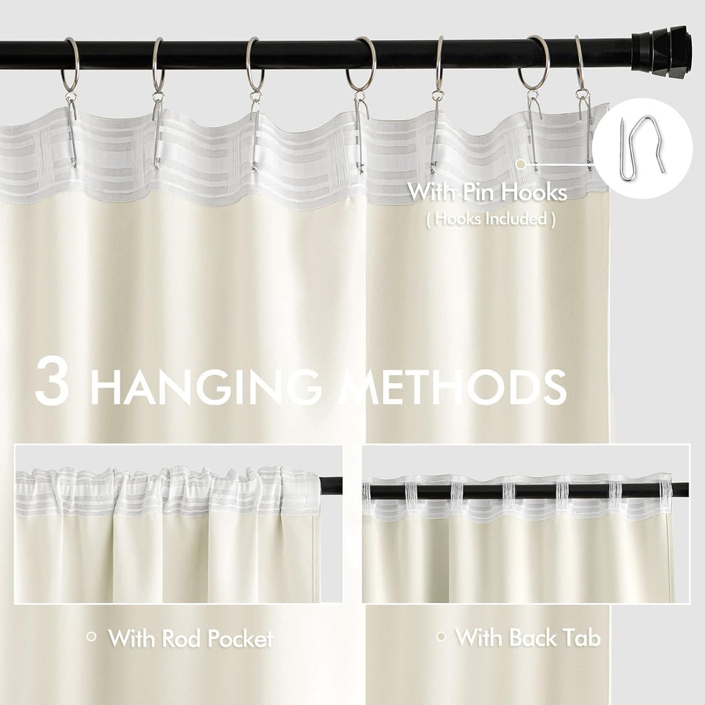 Miulee Cream Back Tab Blackout Curtains 90 Inches Long 2 Panels Set for Living Room Bedroom Privacy, Rod Pocket/Pinch Pleat Thermal Insulat…