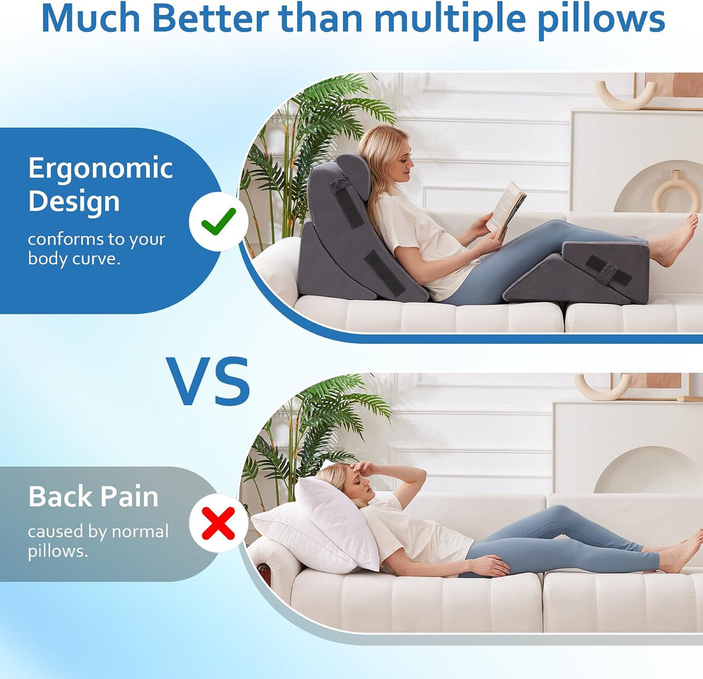 Ahpmeoa 5Pcs Wedge Pillow Set for After Surgery, Orthopedic Bed Wedge Pillow Set for Post Surgery, Acid Reflux Relief, Sleeping, Back, Adj…