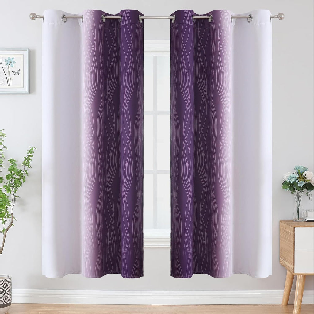Estelartextiler Estelar Textiler Purple and Greyish White Ombre Blackout Curtains 72 Inches Length for Bedroom, Thermal Insulated Light Blo…