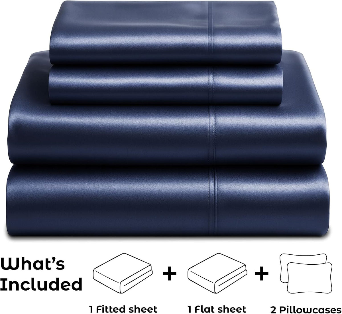PureBedding Satin Sheets California King [4-Piece, Midnight Blue] Hotel Luxury Silky Bed Sheets - Soft Microfiber Sheet Set, Wrinkle, Fade,…