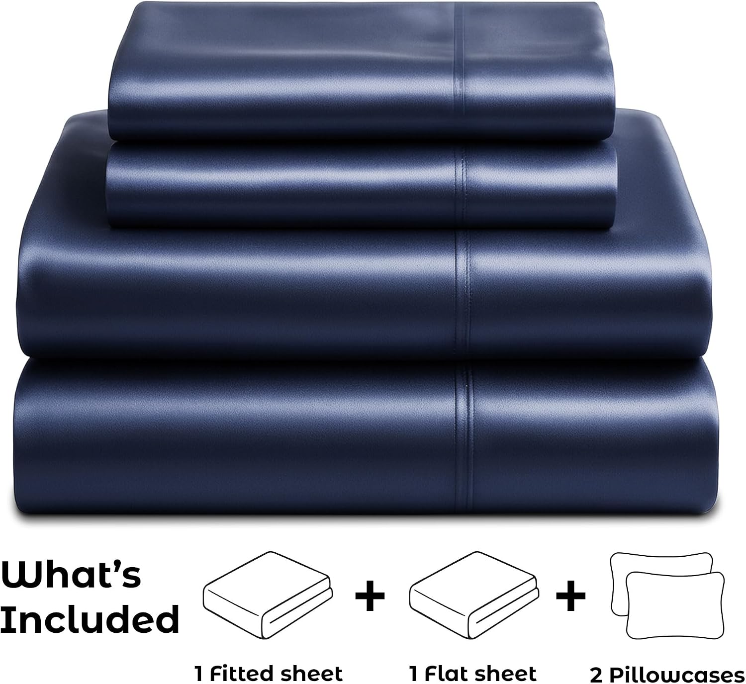 PureBedding Satin Sheets Queen [4-Piece, Midnight Blue] Hotel Luxury Silky Bed Sheets - Extra Soft 1800 Microfiber Sheet Set, Wrinkle, Fade…