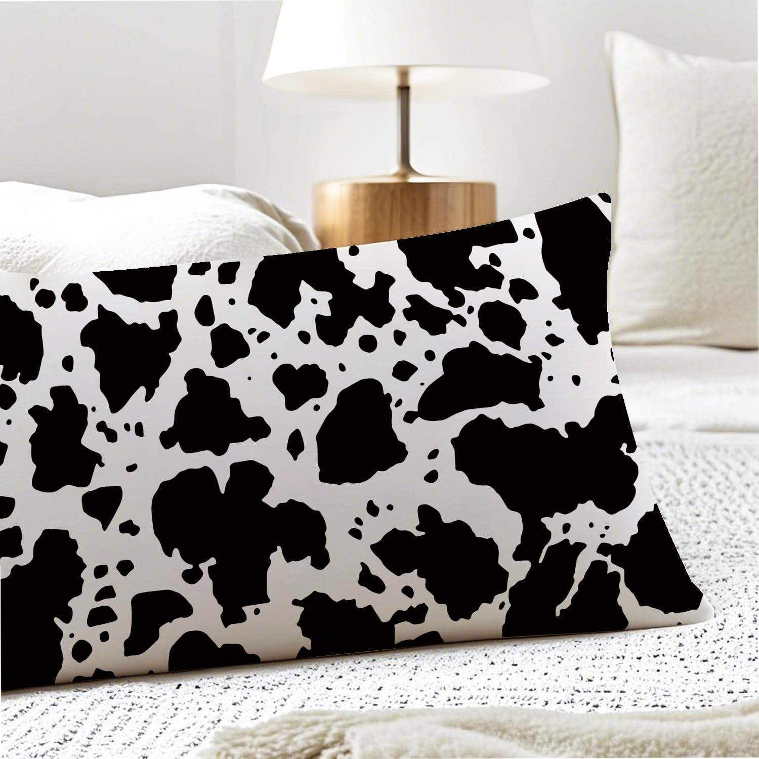 Cow Print 20x54 Body Pillow Cover, Rustic Farmhouse Decor, Black and White Cow Cowhide Skin Print Decorative Long Body Pillow Cases for…