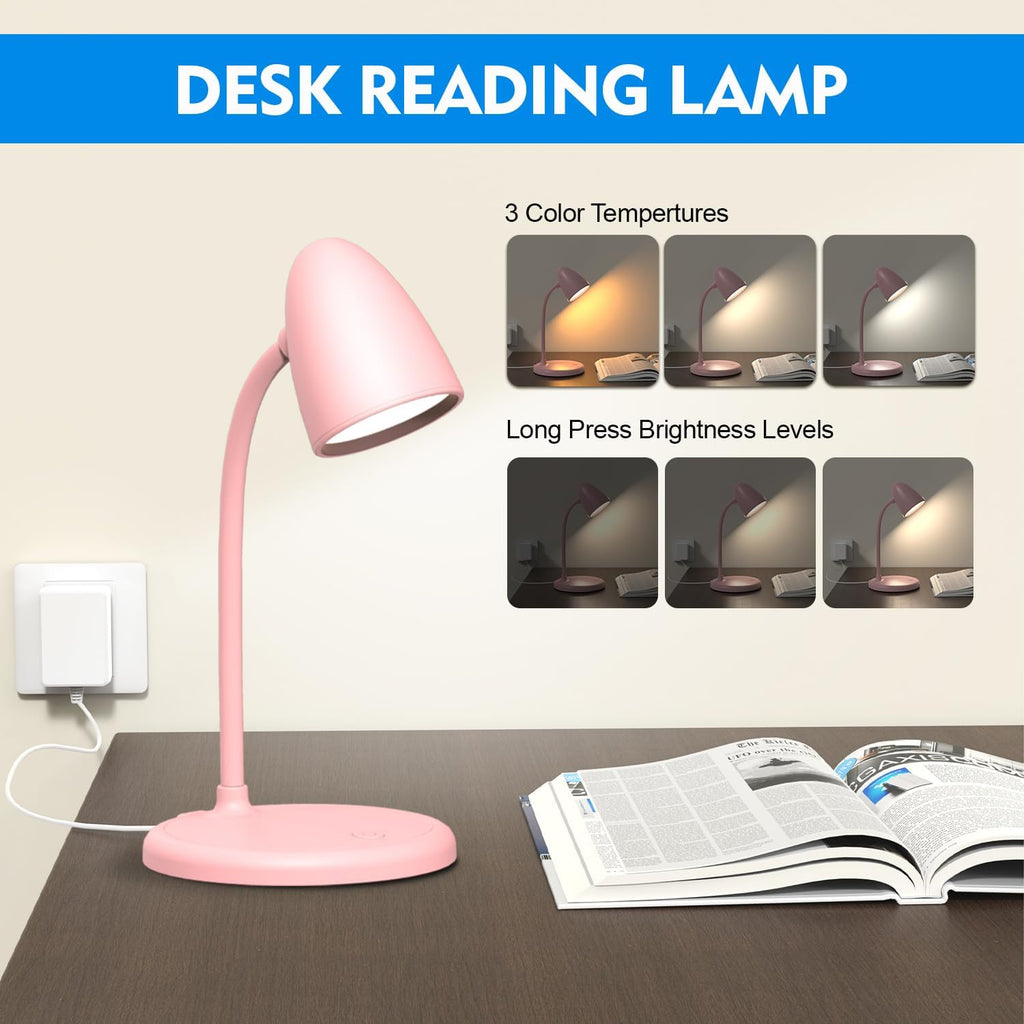 LED Desk Lamp for Home Office,3 Light Colors, Table Lamp, Dimmable Reading Light for Bedside Small Desk Lamp for College Dorm Room, Bedroom…