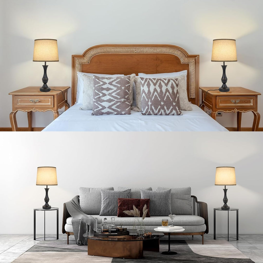 LALISU Touch Lamps for Bedrooms Set of 2, Farmhouse Table Lamp with USB C Charging Port, 3 Way Dimmable Nightstand Lamps with Linen…