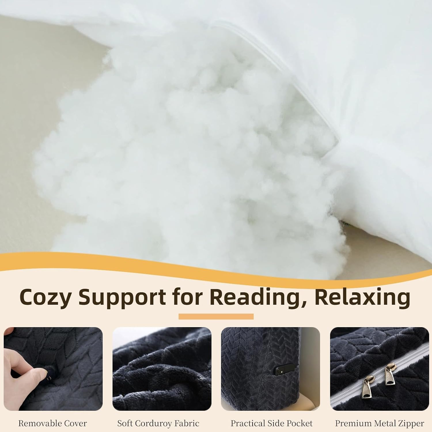 Headboard Pillow Twin Size, Reading Pillow for Bed, Leaf Pattern Wedge Pillow, Tufted Backrest Support, Headboard Substitute, Darkgray