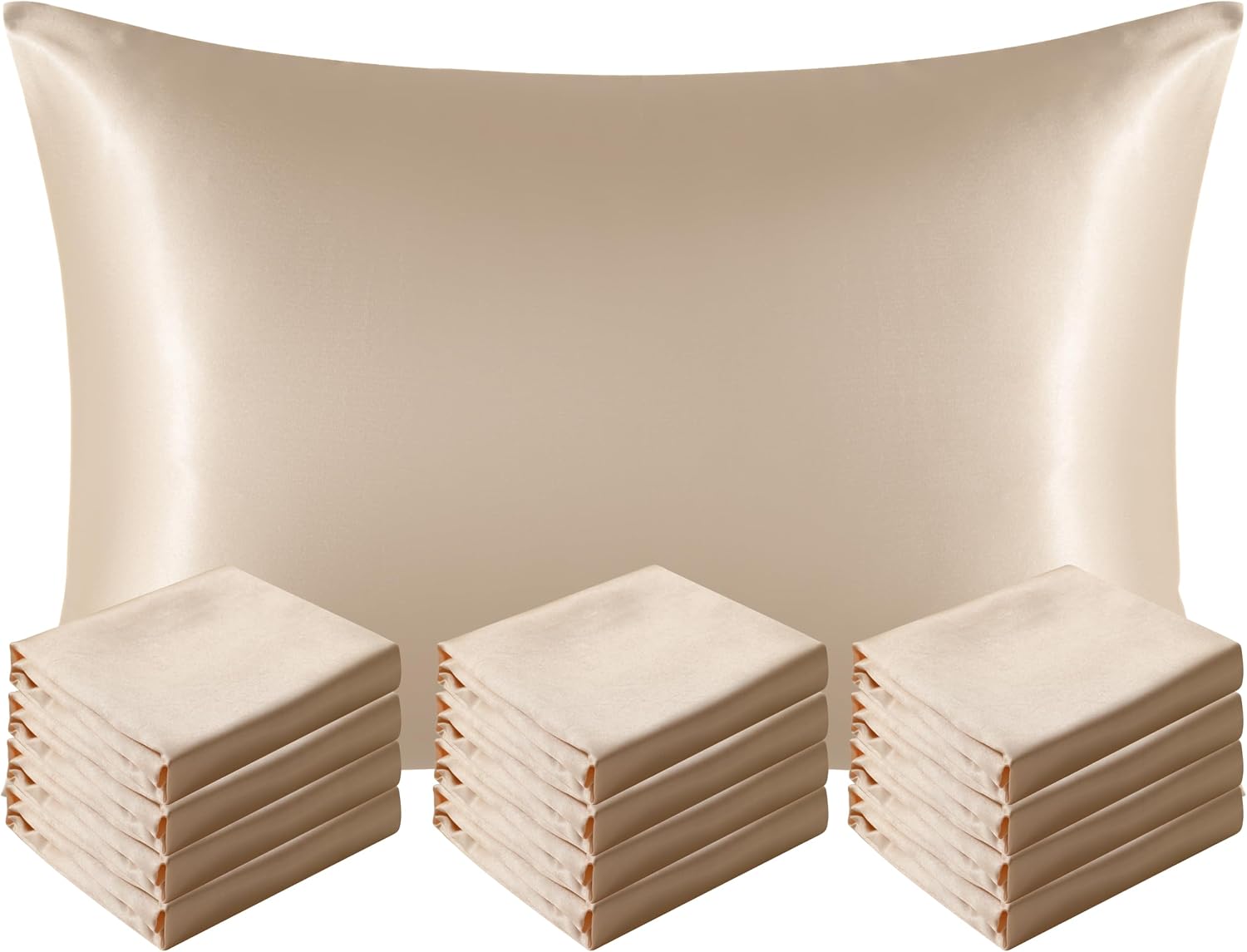 Ntbay 12 Pack Satin Standard Pillowcases for Hair and Skin, Luxurious and Silky Pillow Cases with Envelope Closure, 20 x 26 Inches, Taupe 1…