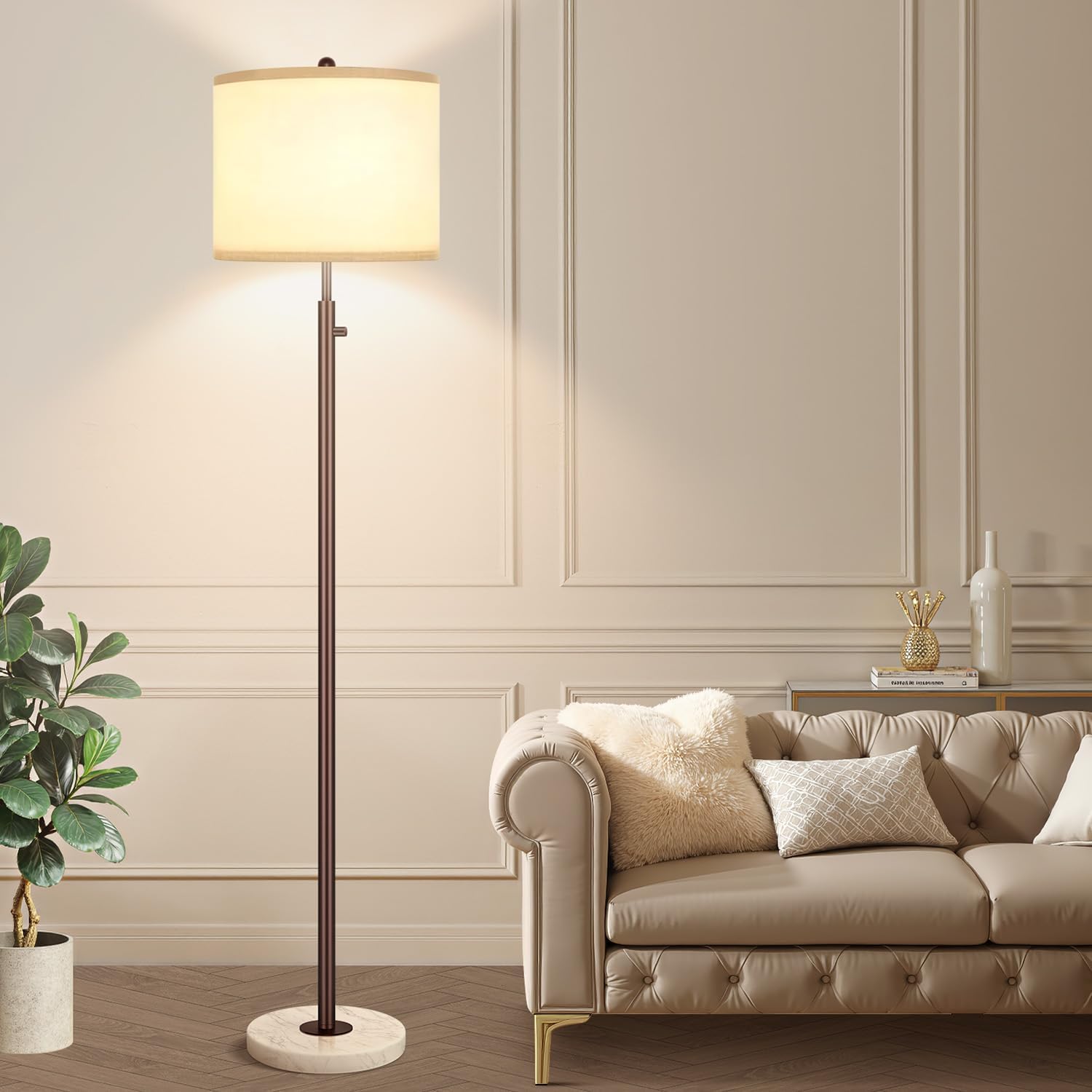 Nintiue 【Upgraded】 Dimmable Floor Lamp for Living Room, 11W LED Bulb Included, Modern Standing Lamp with Marble Base, Tall Pole Light…