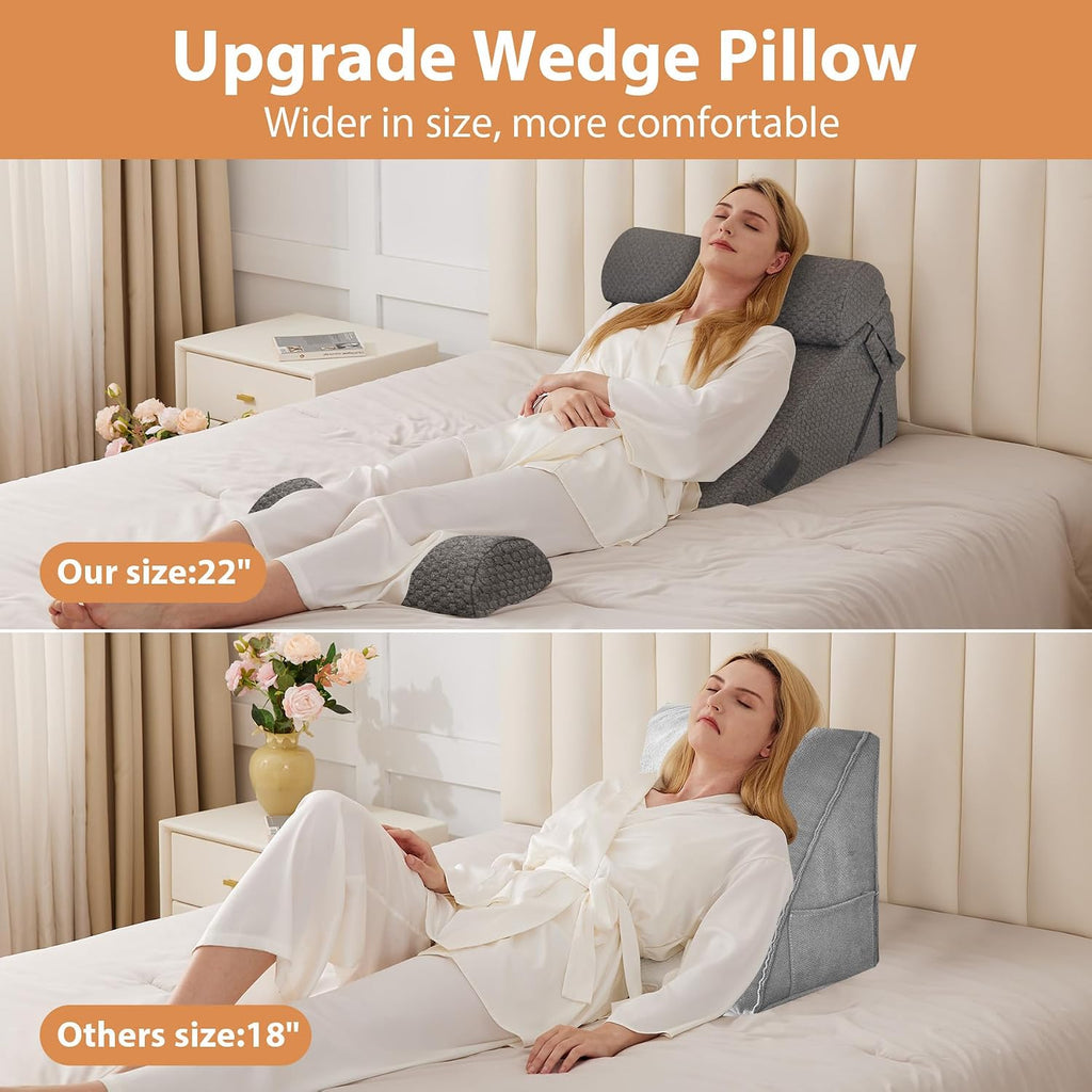 EnjoyaBetterLifeFromHere BIEEZZK 4PCS Wedge Pillow Set for After Surgery, Back Pillow for Bed Sitting up, 9&12inch Adjustable Memory Foam B…