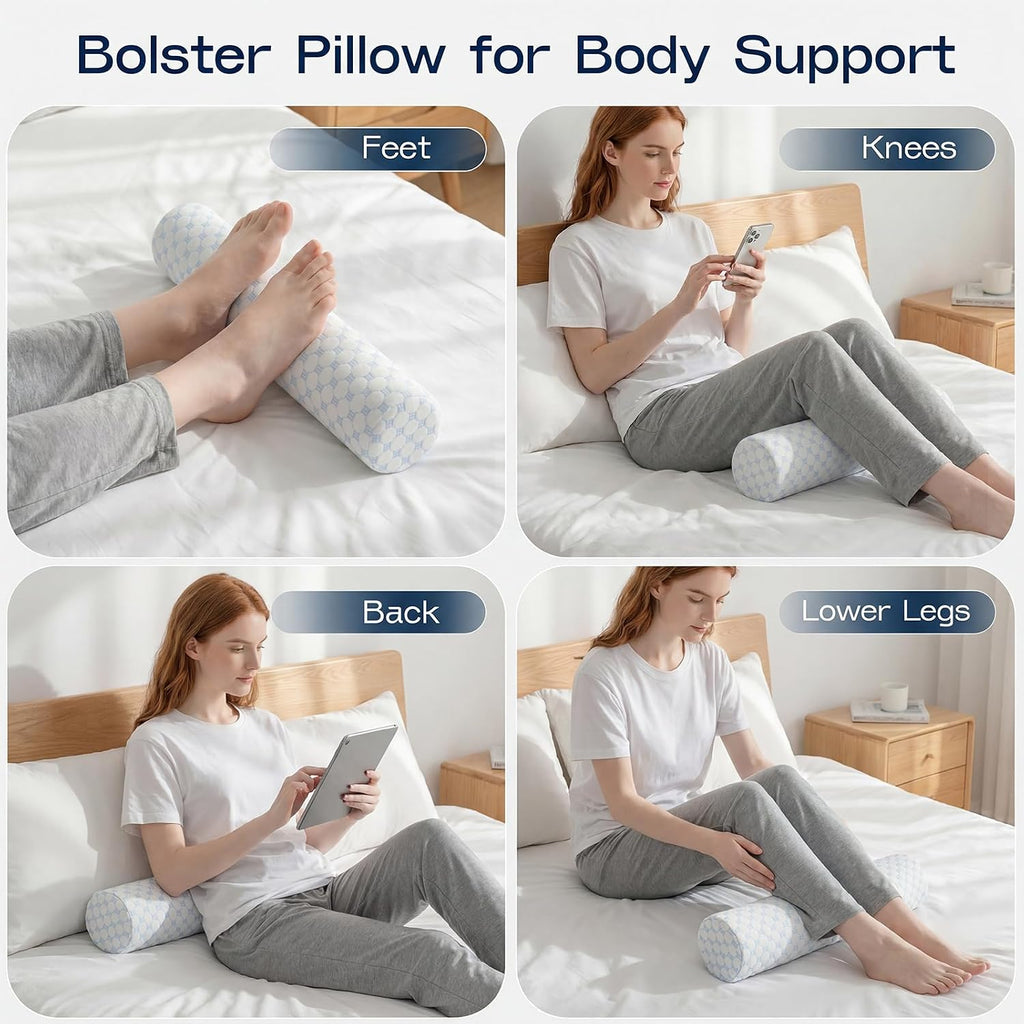 Forcanby Neck Roll Pillow, Memory Foam Neck Support Pillows, Round Neck Pillows, Cylinder Bolster Pillows for Bed, Couch, and Yoga, Removab…