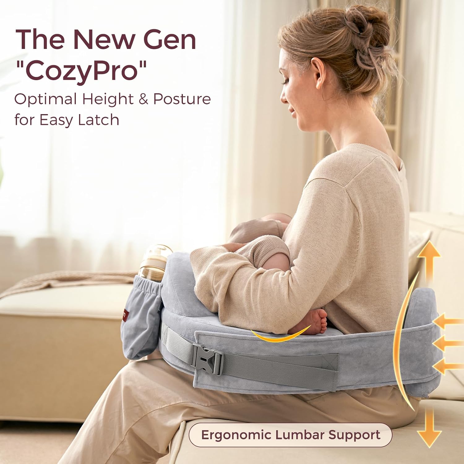 Momcozy CozyPro Nursing Pillow - All Around Lumbar & Arm Support - Safety Guard, Firm & Springy Memory Foam-Stable, Ergonomic Support, Easi…