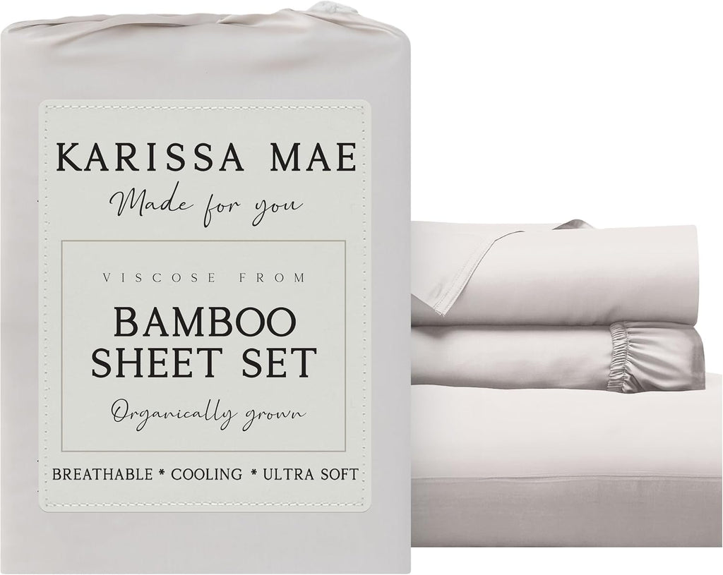 KARISSA MAE Pure Viscose from Bamboo Full Size Sheet Set | 100% FSC Certified | Luxuriously Soft | Cooling | 18" Deep Pocket w/Corner…