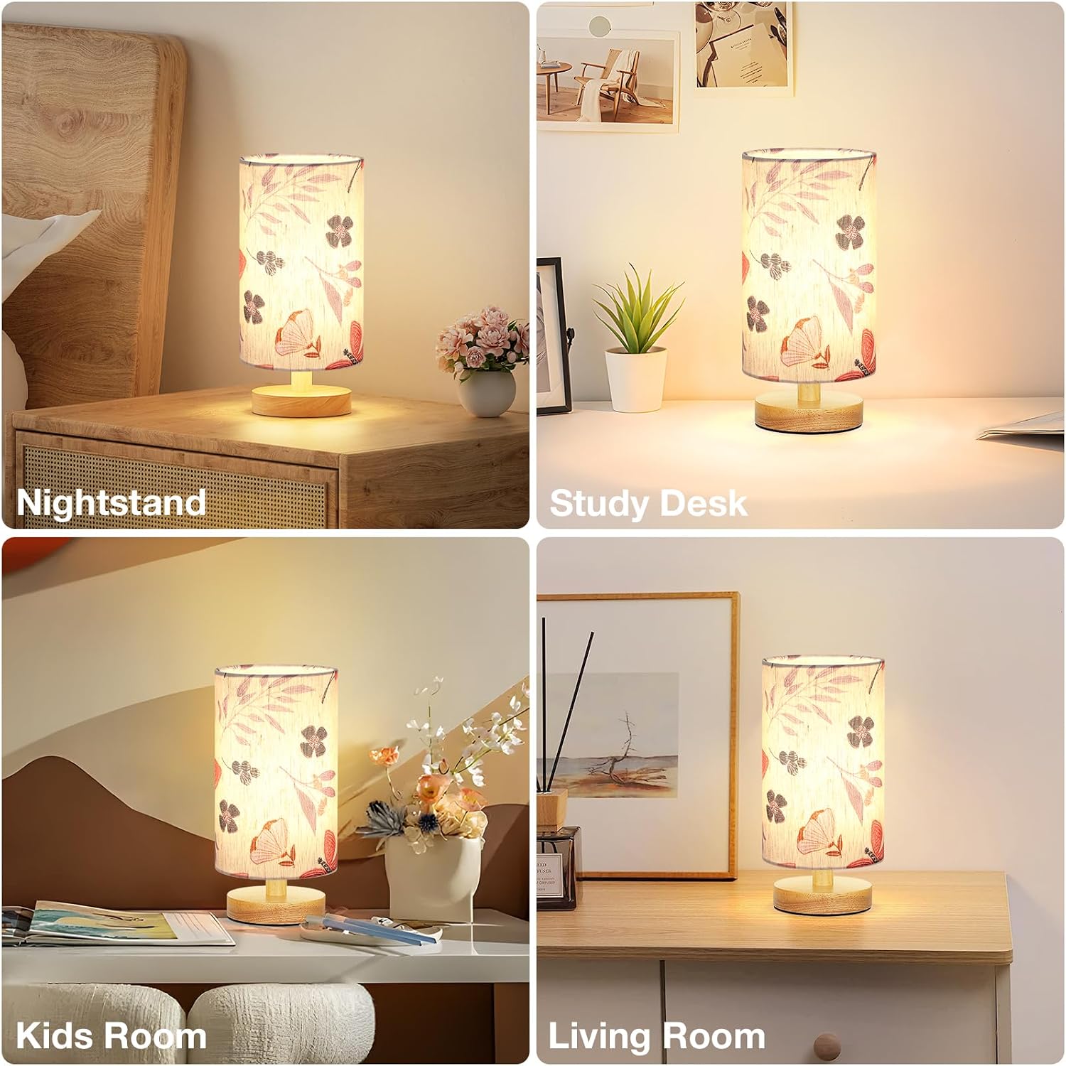 Fenmzee Butterfly Table Lamp for Bedroom - Inline Control, Small Bedside Lamp with 3000K A15 LED Blub, Easy Assembly (Butterfly Cream…
