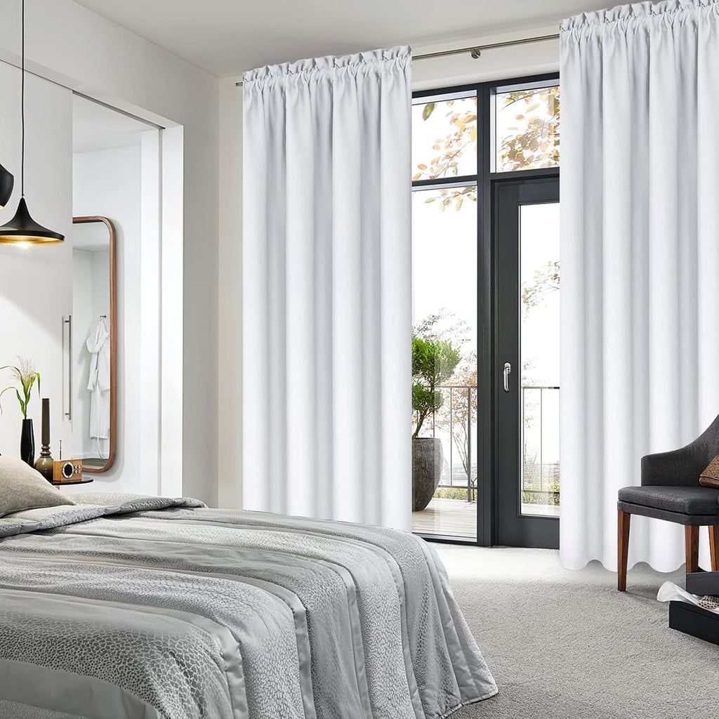 Dwcn Blackout Curtains for Bedroom – Thermal Insulated Energy Saving Drapes for Living Room, Greyish White, W 38 x L 84 Inch, Set of 2 Rod…