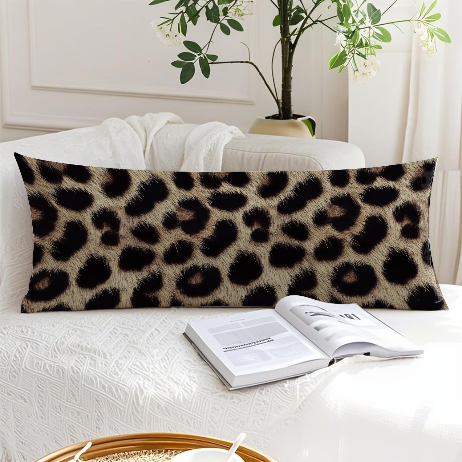 Brown and Black Leopard Print 20x54 Body Pillow Cover, Cheetah Print Room Decor, Trendy Wild Animal Print Decorative Long Body Pillow…