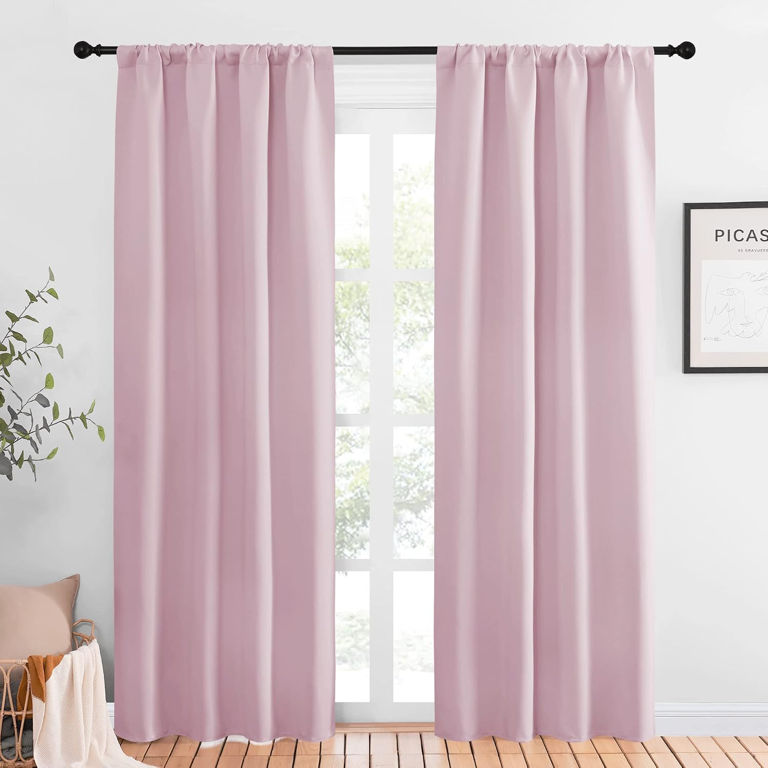 NICETOWN Living Room Blackout Curtains - Nursery Essential Thermal Insulated Solid Rod Pocket Blackout Panels/Drapes (Lavender Pink=Baby…