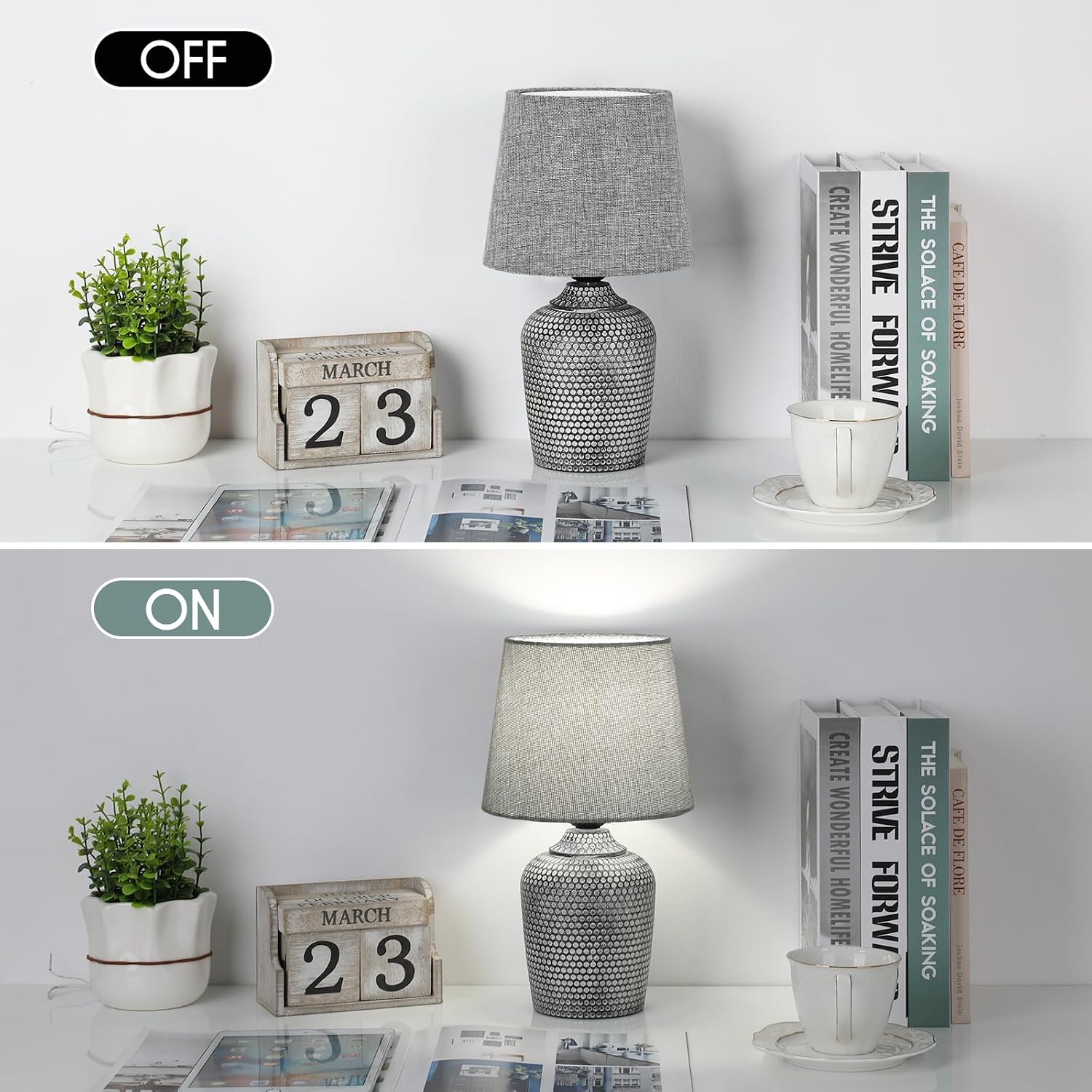 Sucolite 11.8'' Small Table Lamps Set of 2, Bedside Nightstand Lamps for Bedroom Kid’s Room, Cute Desk Lamps with Studded Texture Base…