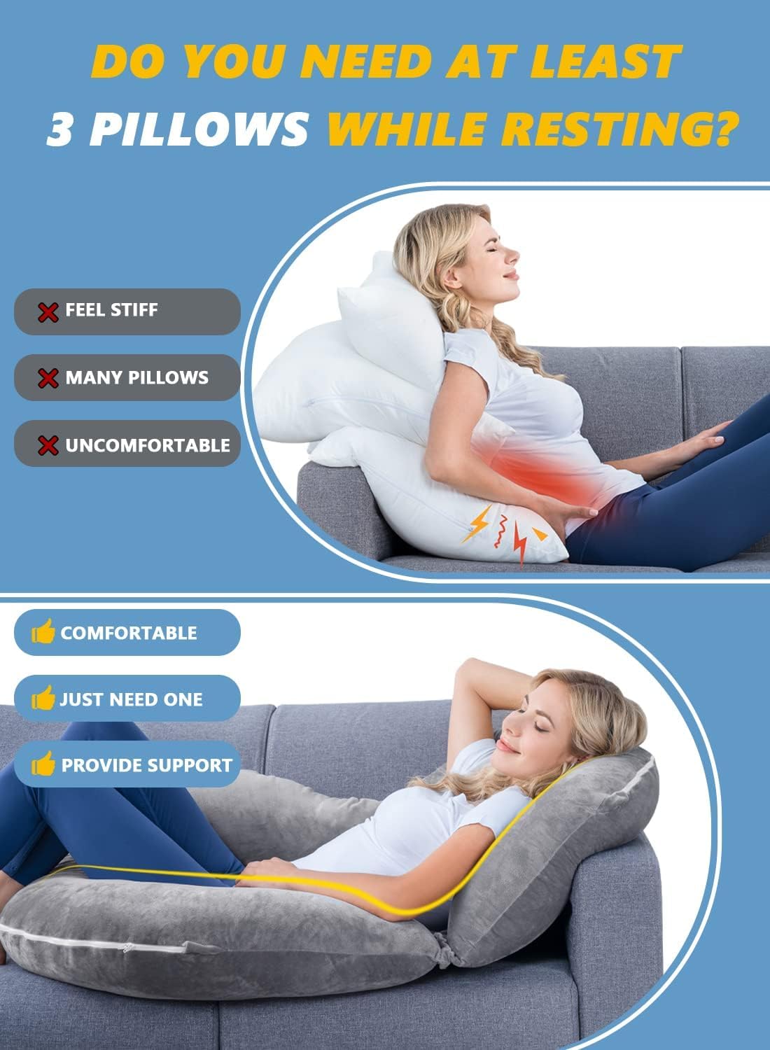 Insen Reading Pillow, Back Pillow for Sitting in Bed for Reading, Nurse & Relax, Reading Pillow for Adults, Moms & Kids, Sit Up Pillow for…