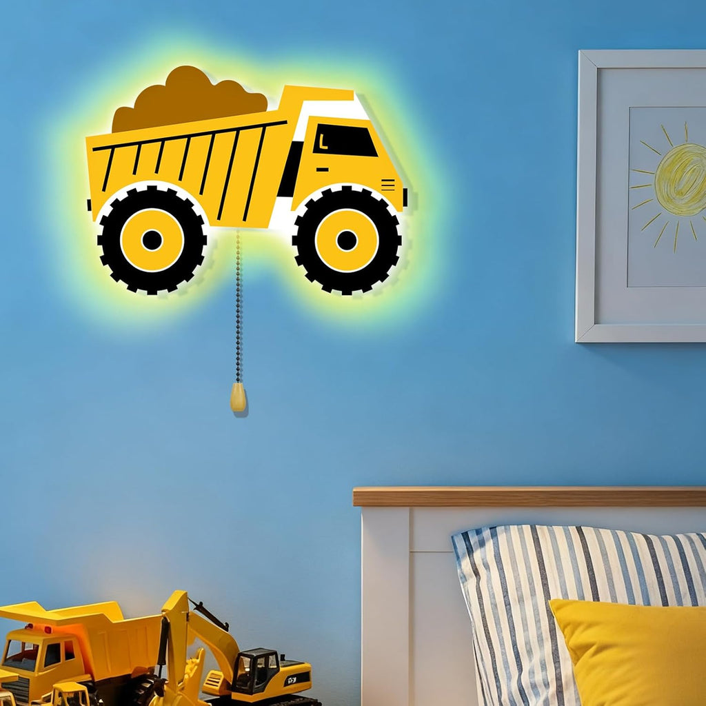 Aurelema Construction Themed Night Light Wall Lamp Sleeping Nursery Lighting Cute Floating Battery Operated Hanging Lamp for Baby Boys…
