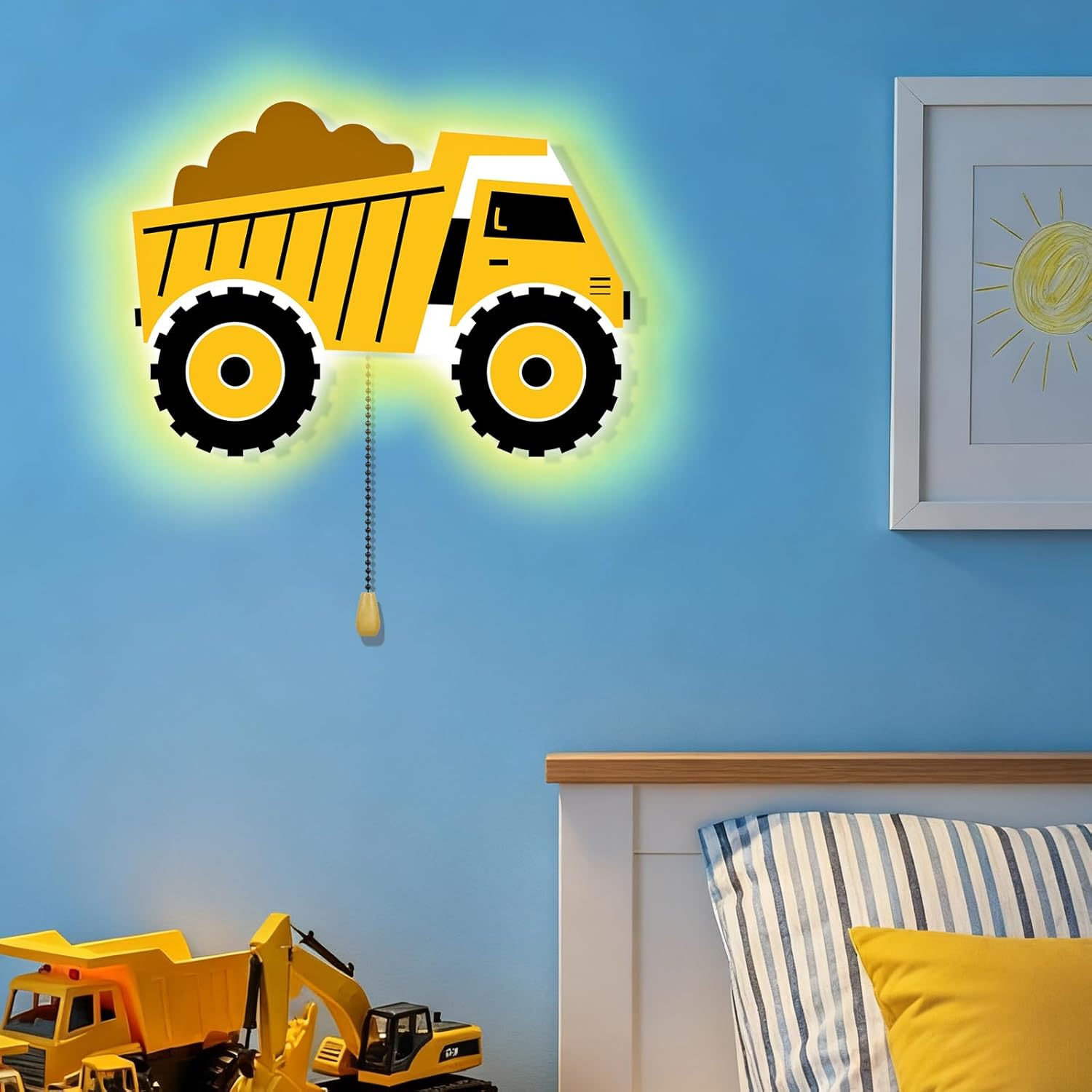 Aurelema Construction Themed Night Light Wall Lamp Sleeping Nursery Lighting Cute Floating Battery Operated Hanging Lamp for Baby Boys…