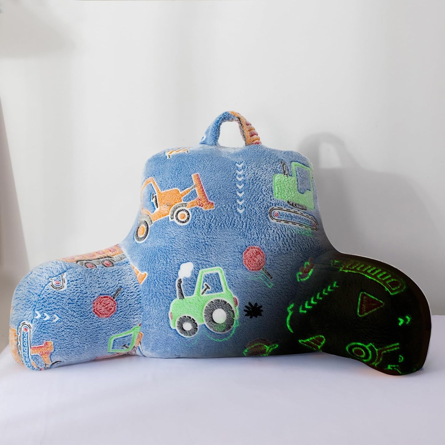 Aimuan Construction Truck Vehicles Reading Pillow Glow in The Dark Bed Rest Wedge Kids Glow Backrest Pillow Car Print with Arms Back…